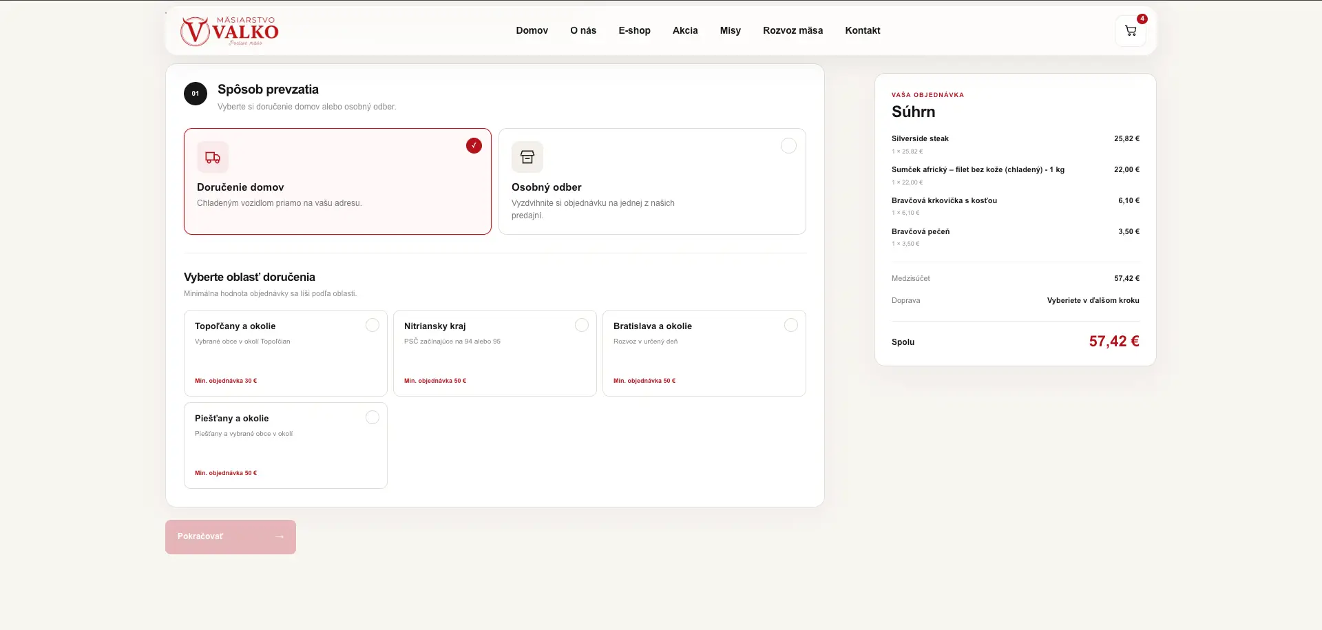 Ukázka e-shopového řešení Mäsiarstvo Valko z portfolia FYstart